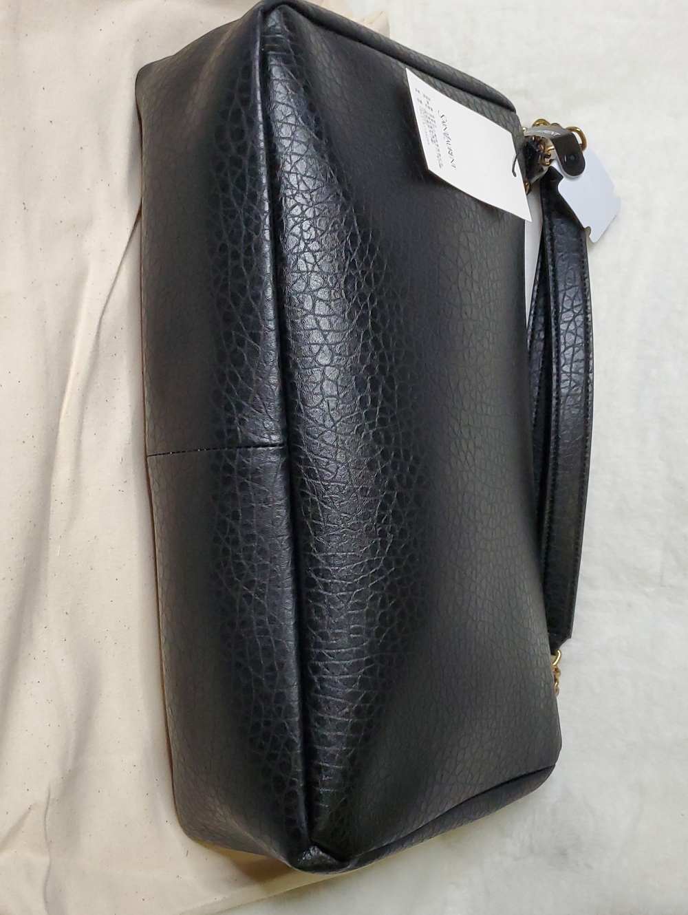 Ysl Jumbo Size Black Canvas Textured  Shoulder Bag with Gold Hardware - Picture 8 of 9